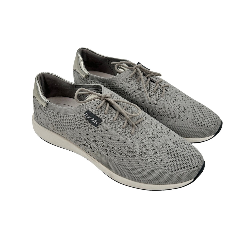 Frankie4 Dimity Grey Knit Lace Up Sneakers Silver Metallic Heel Women Size 10 US